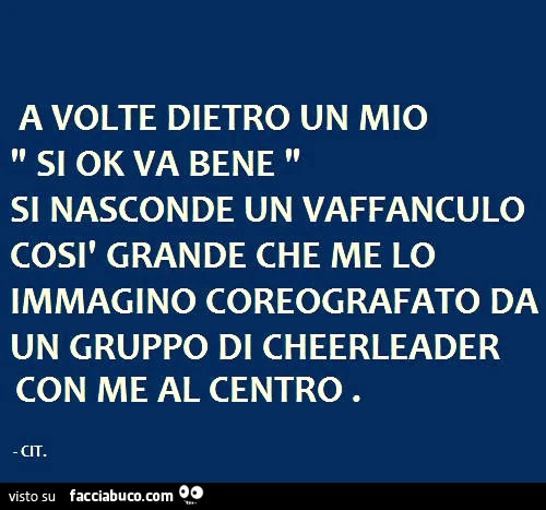 A volte dietro al mio si ok va bene si nasconde un vaffanculo così grande che me lo immagino coreografato da un gruppo di cheerleader con me al centro
