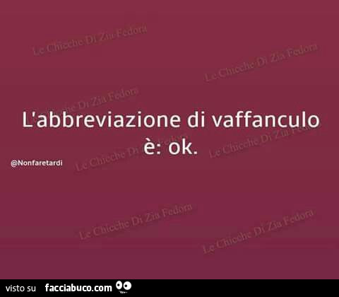 L'abbreviazione di vaffanculo è: ok
