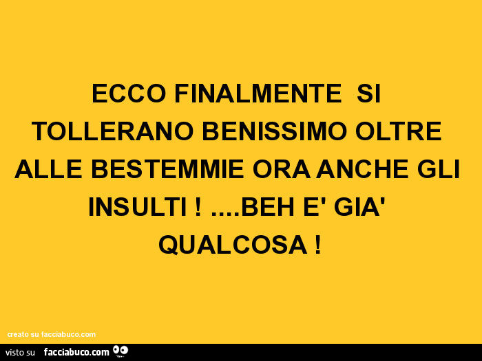 Ecco finalmente si tollerano benissimo oltre alle bestemmie ora anche gli insulti! … beh è già qualcosa