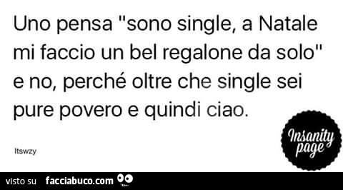 Uno pensa sono single, a Natale mi faccio un bel regalone da solo, e no, perché oltre che single sei pure povero e quindi ciao