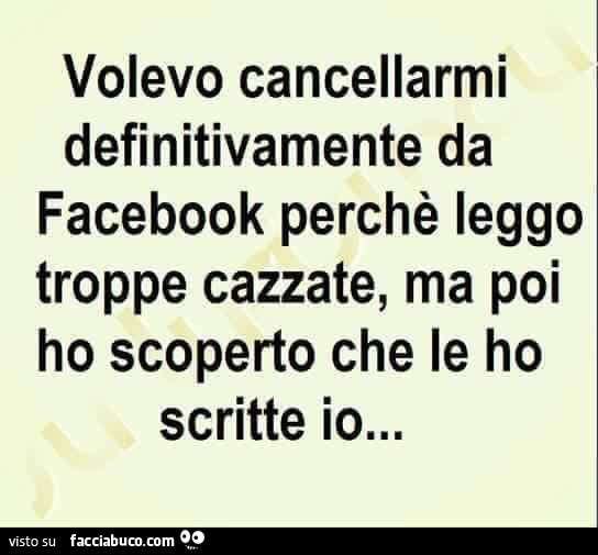 Volevo cancellarmi definitivamente da facebook perchè leggo troppe cazzate, ma poi ho scoperto che le ho scritte io