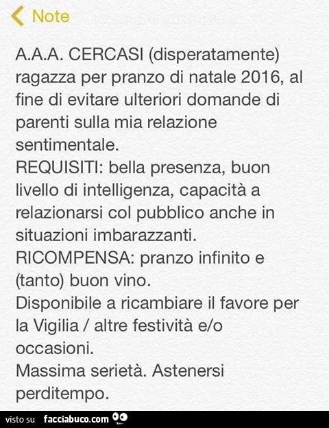 Cercasi (disperatamente) ragazza per pranzo di Natale 2016, al fine di evitare ulteriori domande di parenti sulla mia relazione sentimentale