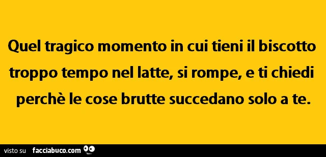 Quel tragico momento in cui tieni il biscotto troppo tempo nel latte, si rompe e ti chiedi perchè le cose brutte succedano solo a te