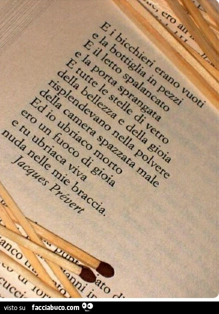 E i bicchieri erano vuoti e la bottiglia in pezzi e il letto spalancato e la porta sprangata e tutte le stelle di vetro della bellezza e della gioia risplendevano nella polvere della camera spazzata male