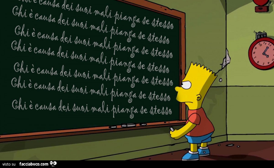 Bart Simpson scrive alla lavagna: chi è causa del suo mal pianga se stesso