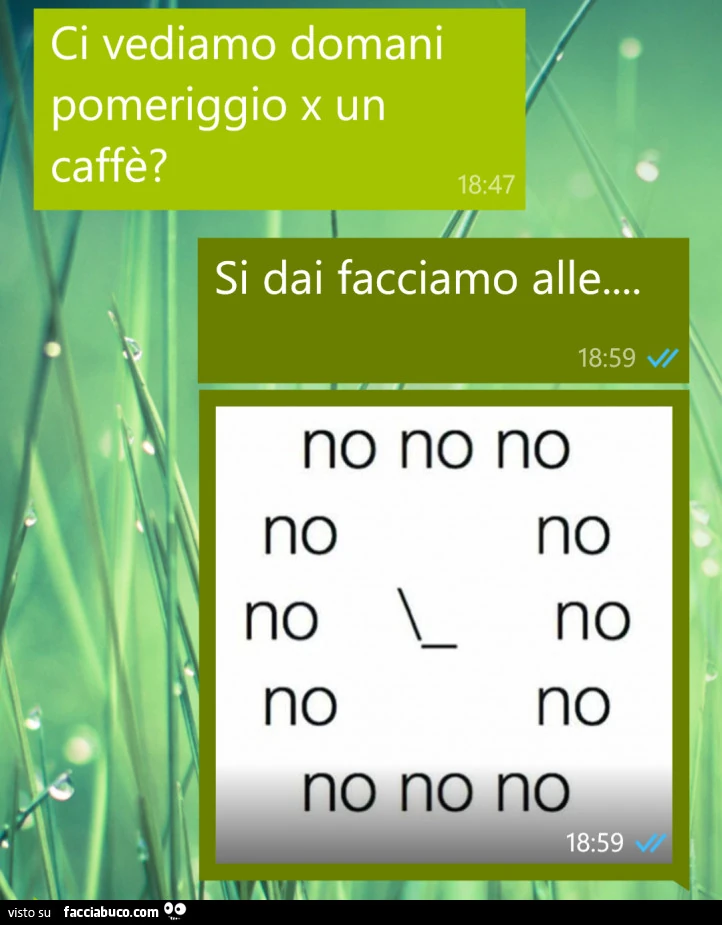 Ci vediamo domani pomeriggio x un caffè? Si dai facciamo alle no no no no