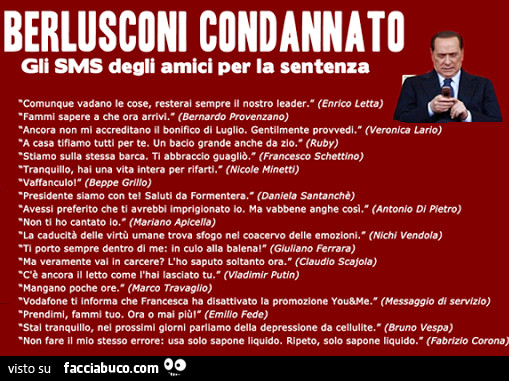 Berlusconi condannato. Gli sms degli amici per la sentenza