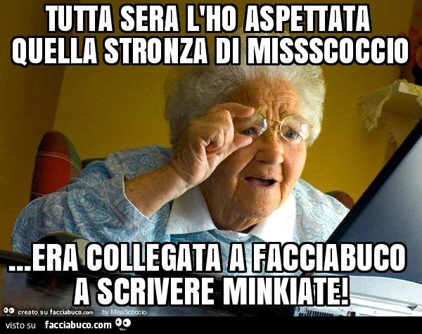 Tutta sera l'ho aspettata quella stronza di MissScoccio&hellip; era collegata a facciabuco a scrivere minkiate