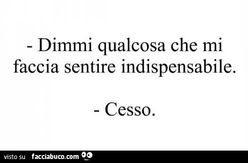 Dimmi qualcosa che mi faccia sentire indispensabile. Cesso