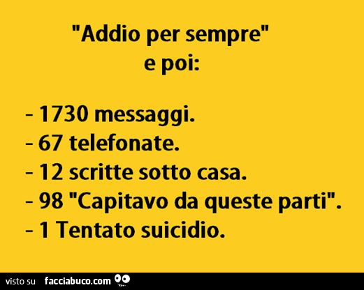 Addio Per Sempre E Poi 1730 Messaggi 67 Telefonate 12 Scritte Sotto Casa 98 Capitavo Facciabuco Com