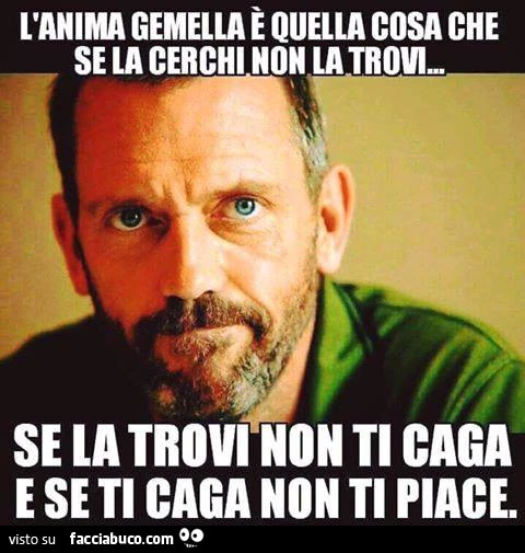 L'anima gemella è quella Cosa che Se la cerchi non la trovi, Se la trovi non ti caga e Se ti caga non ti piace