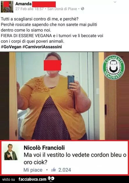 Ma voi il vestito lo vedete cordon bleu o oro ciok