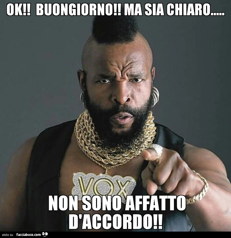 Mr T: Ok! Buongiorno! Ma sia chiaro&hellip; non sono d'accordo