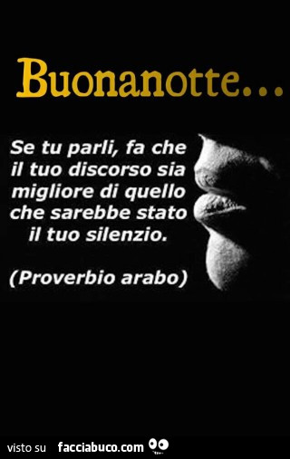 Buonanotte. Se tu parli, fa che il tuo discorso sia migliore di quello che sarebbe stato il tuo silenzio. Proverbio arabo