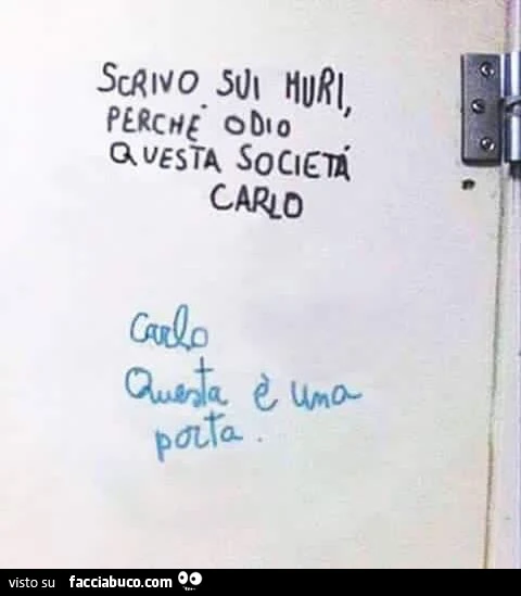 Scrivo sui muri perchè odio questa società. Carlo. Carlo questa è una porta