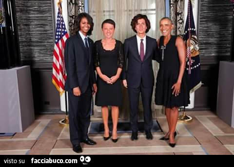 Renzi Obama e le relative mogli in un fotomontaggio