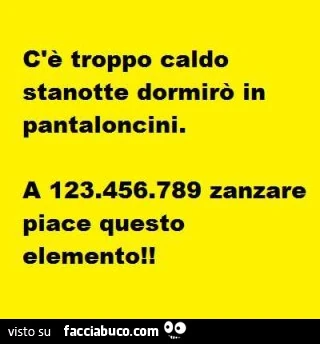 C'è troppo caldo stanotte dormirò in pantaloncini. A 123.456.789 zanzare piace questo elemento