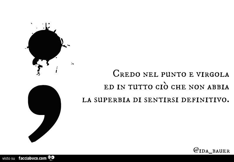 Credo nel punto e virgola ed in tutto ciò che non abbia la superbia di