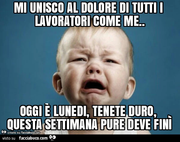 Mi unisco al dolore di tutti i lavoratori come me. Oggi è lunedi, tenete duro, questa settimana pure deve finì