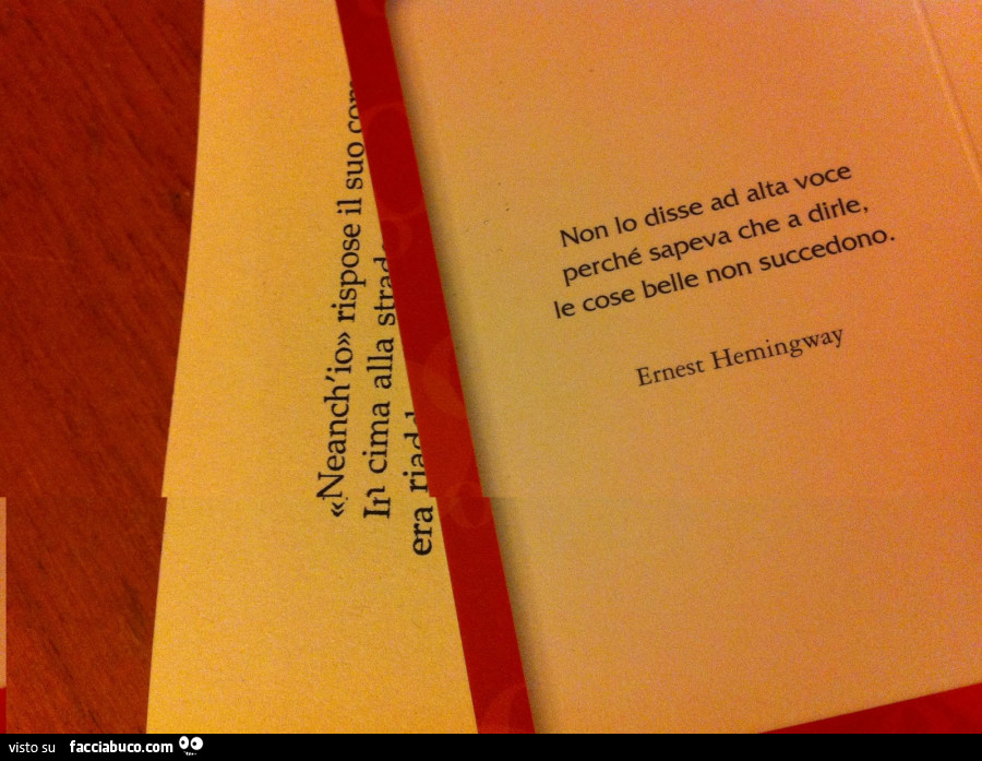 Non lo disse ad alta voce perché sapeva che a dirle, le cose belle non succedono. Ernest Hemingway
