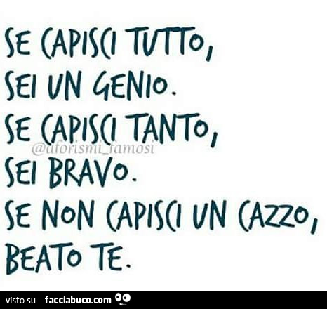 Se capisci tutto, sei un genio. Se capisci tanto, sei bravo. Se non capisci un cazzo, beato te