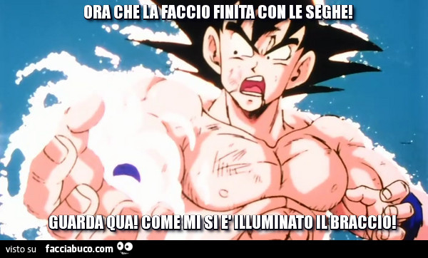 Goku: ora che la faccio finita con le seghe! Guarda qua! Come mi si è illuminato il braccio Goku: ora che la faccio finita con le seghe! Guarda qua! Come mi si è illuminato il braccio